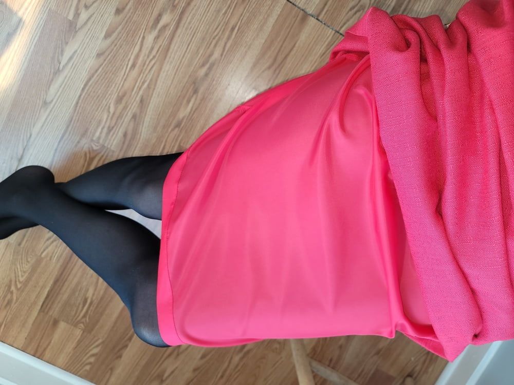 Pink pencil skirt with black pantyhose  #25