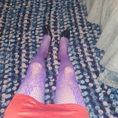 Teasing in My Purple Fishnets