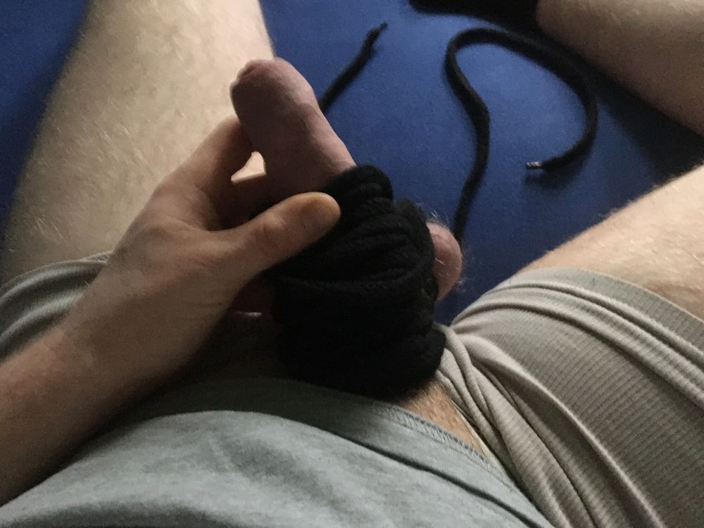 Hairy Cock And Balls Bound With Long Cord  #35