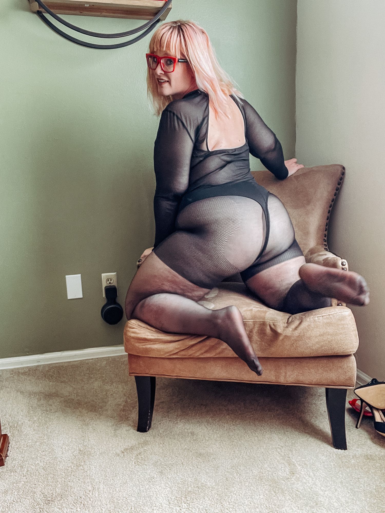 Gorgeous BBW in a black body suit see through Lace Sheer #15
