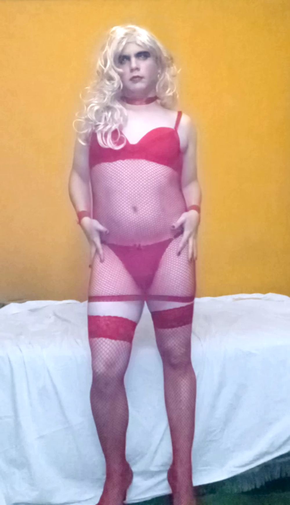 Sexy red fishnet lingerie #3