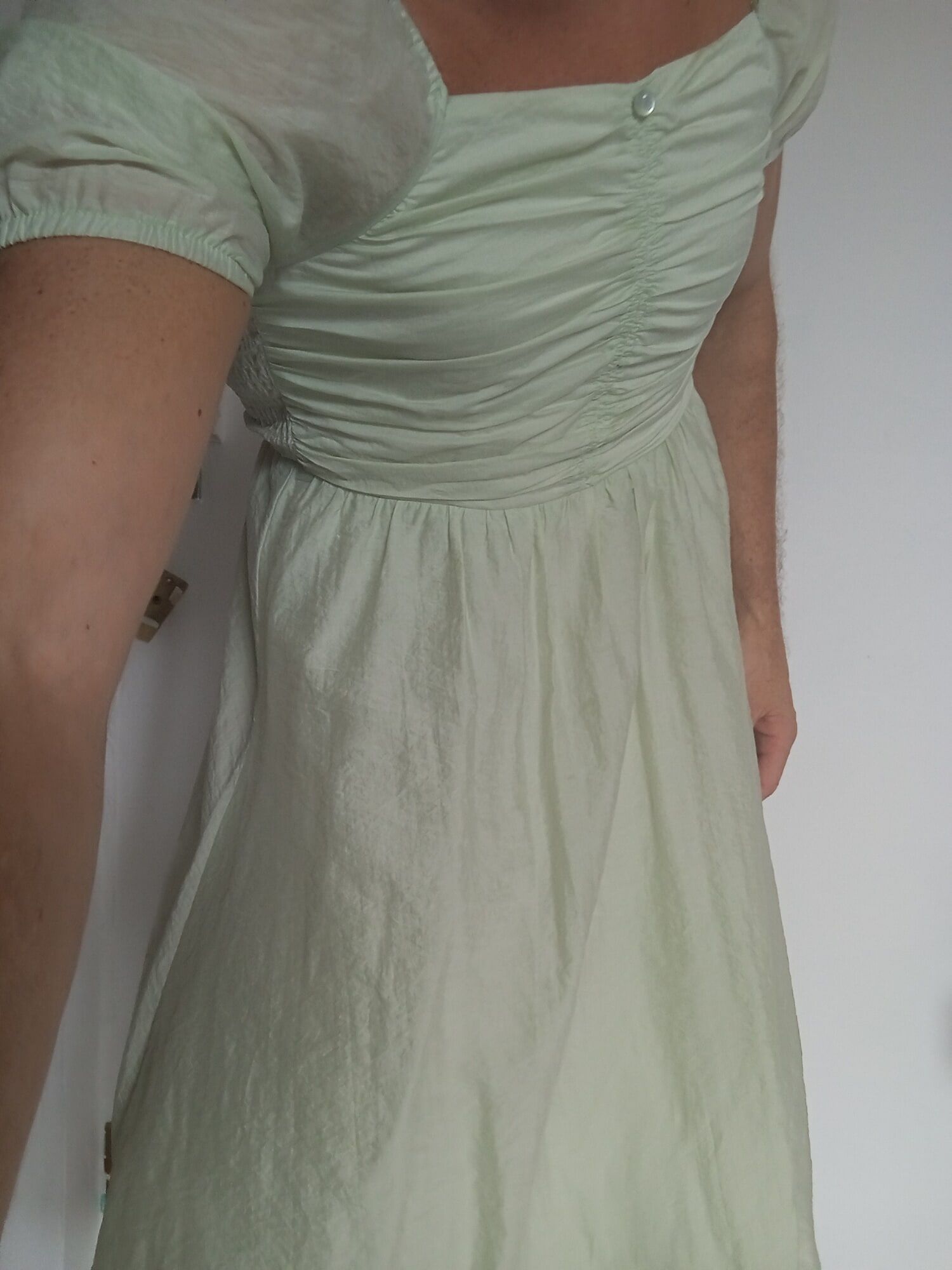 my pastel green dress with my white stockings #13