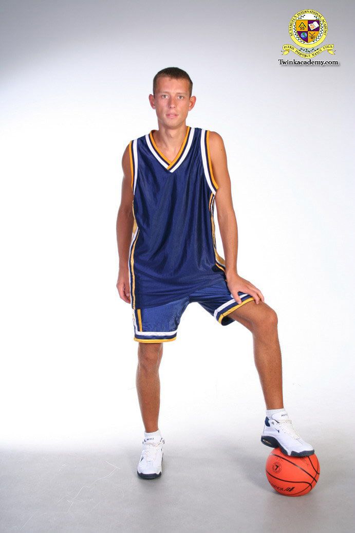 Thin smooth Latvian twink poses in his Basketball uniform