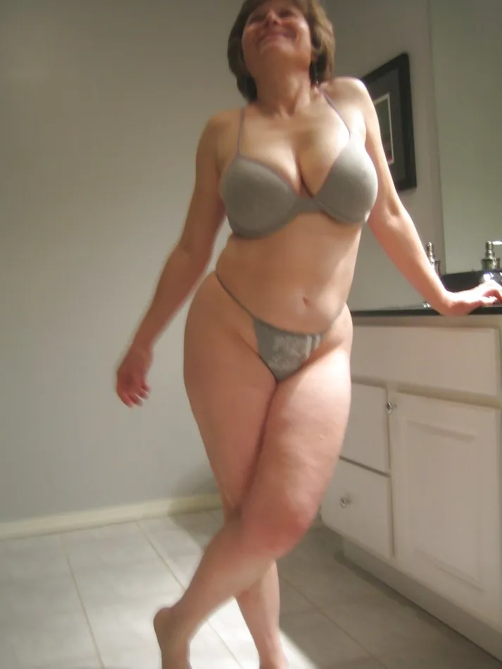 MarieRocks 50+ Gray Thong and Racerback Bra