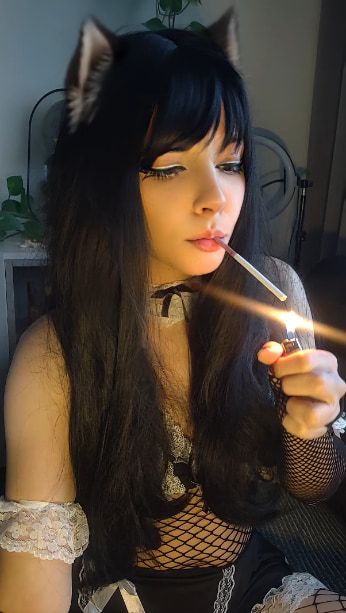 Goth Cat Maid smoking