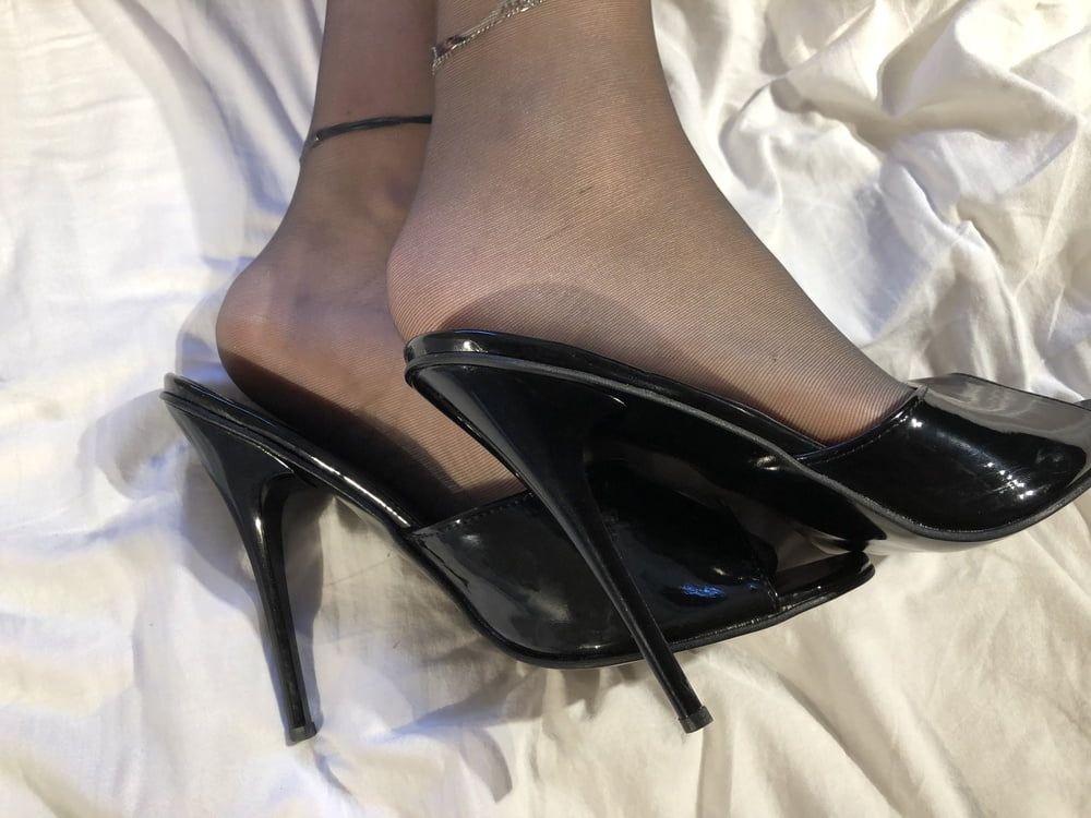 Black Mules and Stockings 