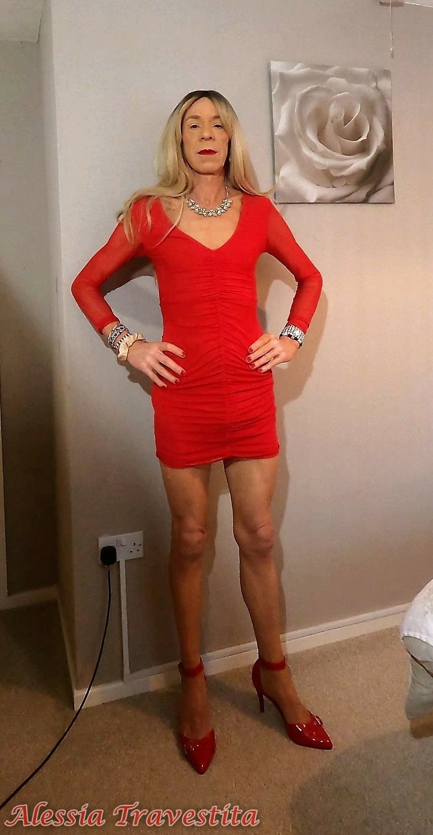 64 Alessia Travestita in Sheer Red Dress #16
