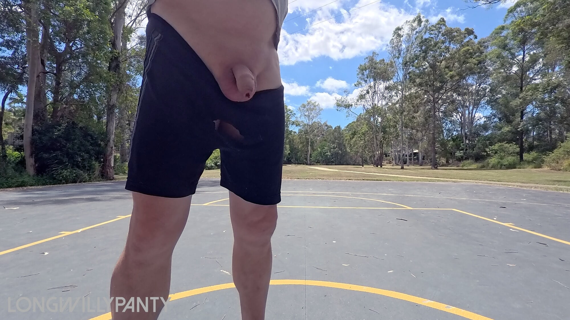 Straight guy hanging out his uncut cock at the public space. #14