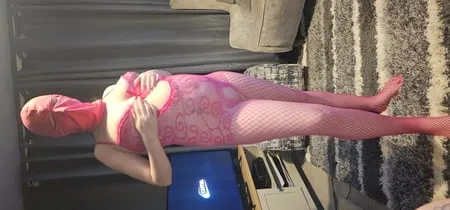 pregnant wife pink bodystocking         