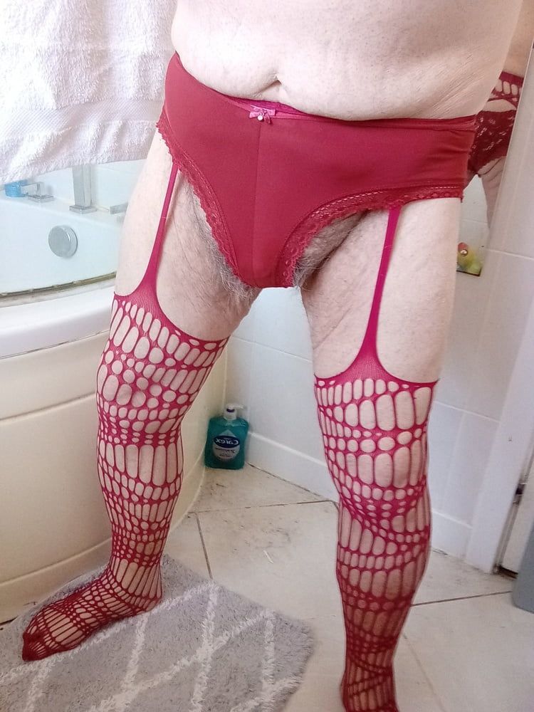 In red fishnets and panties #7