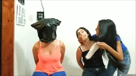 Two women bagged and gagged selfgags         