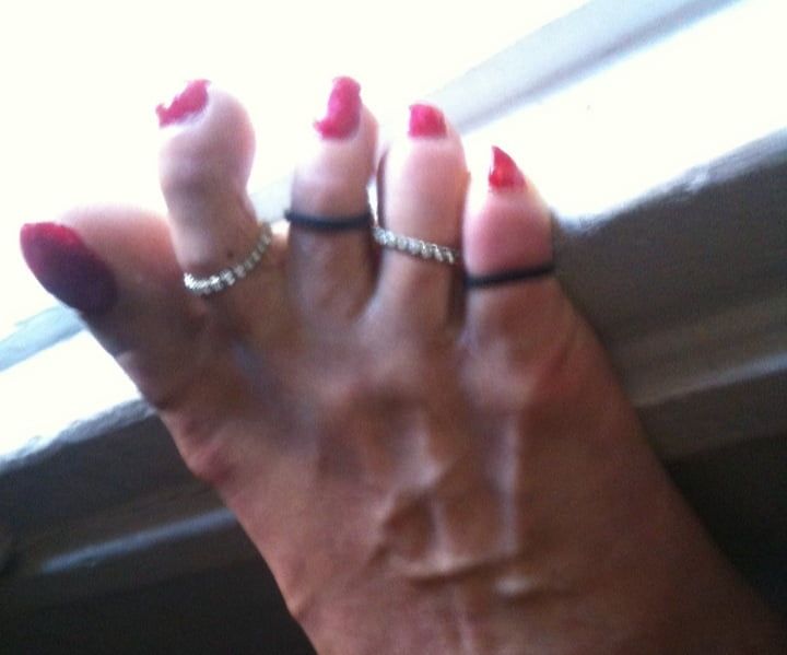 red toenails mix (older, dirty, toe ring, sandals mixed). #53