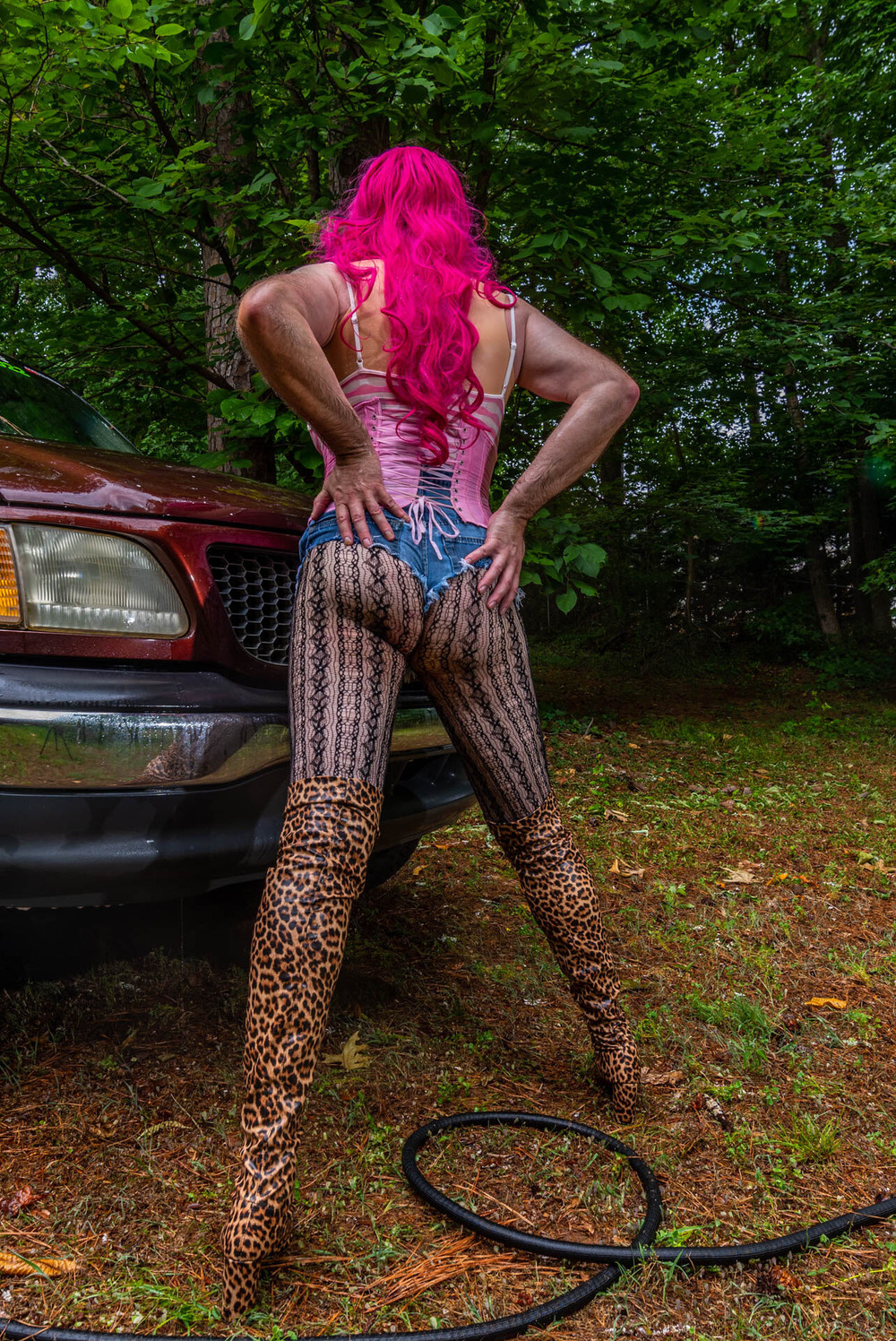 Gigantic fake tits crossdresser washing my truck in Daisy Du #31