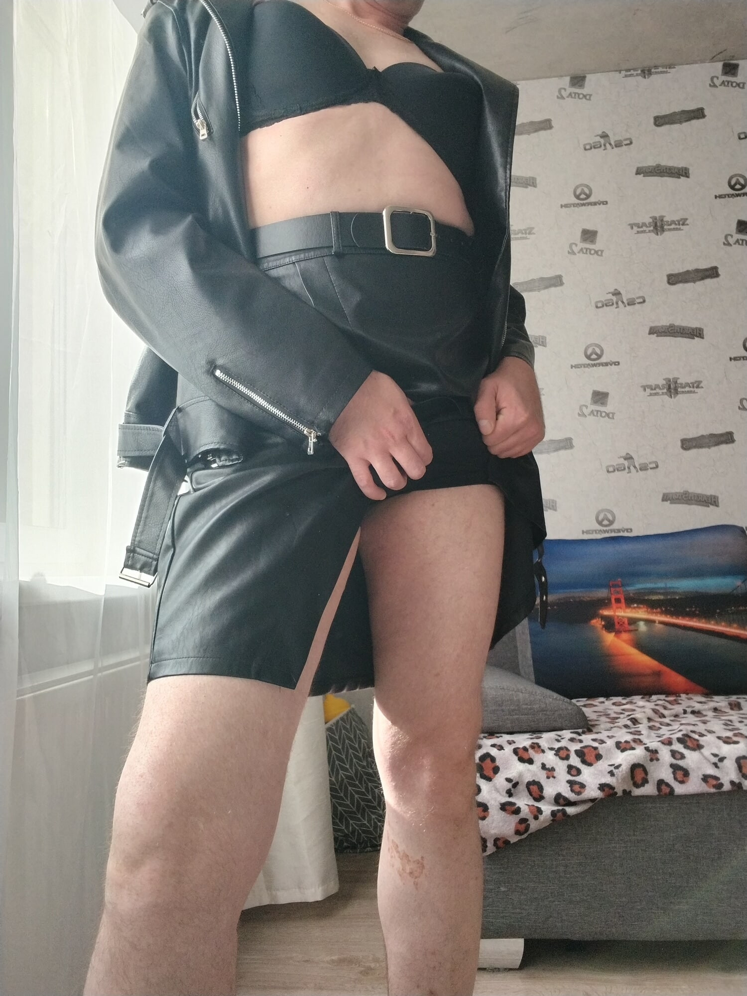 Black leather, black lingerie 