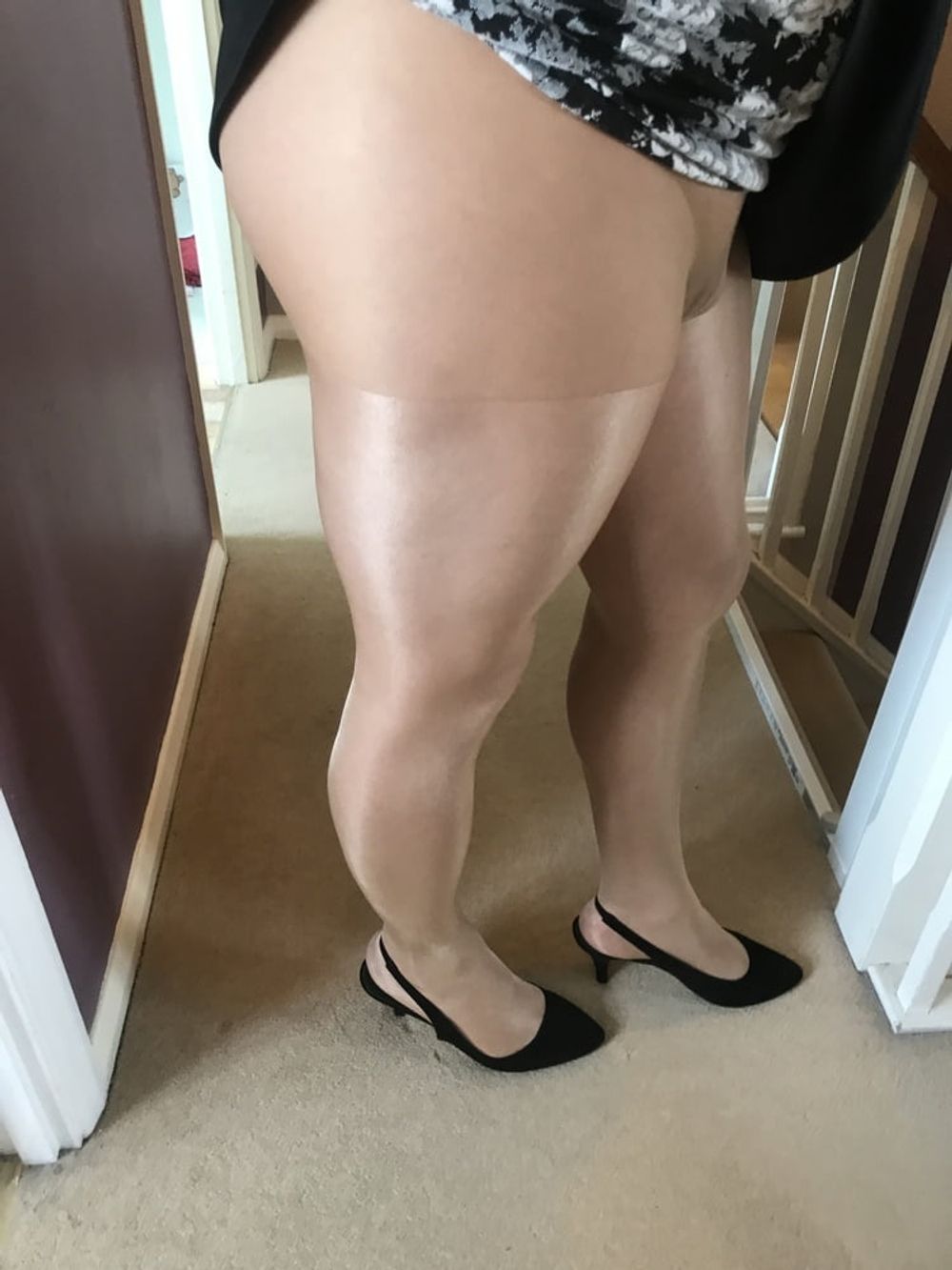 Short skirt & shiny Tan colour Tights #37