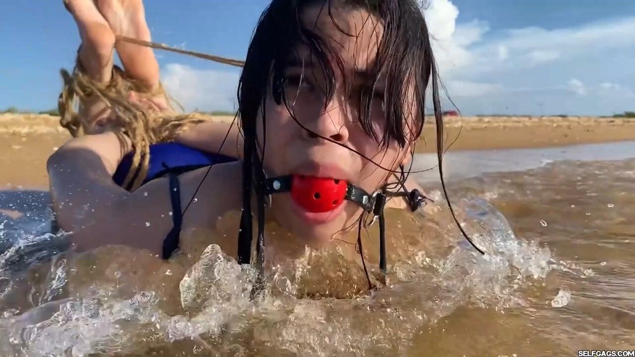 Hogtied And Ball Gagged In Sea Water - Selfgags #28