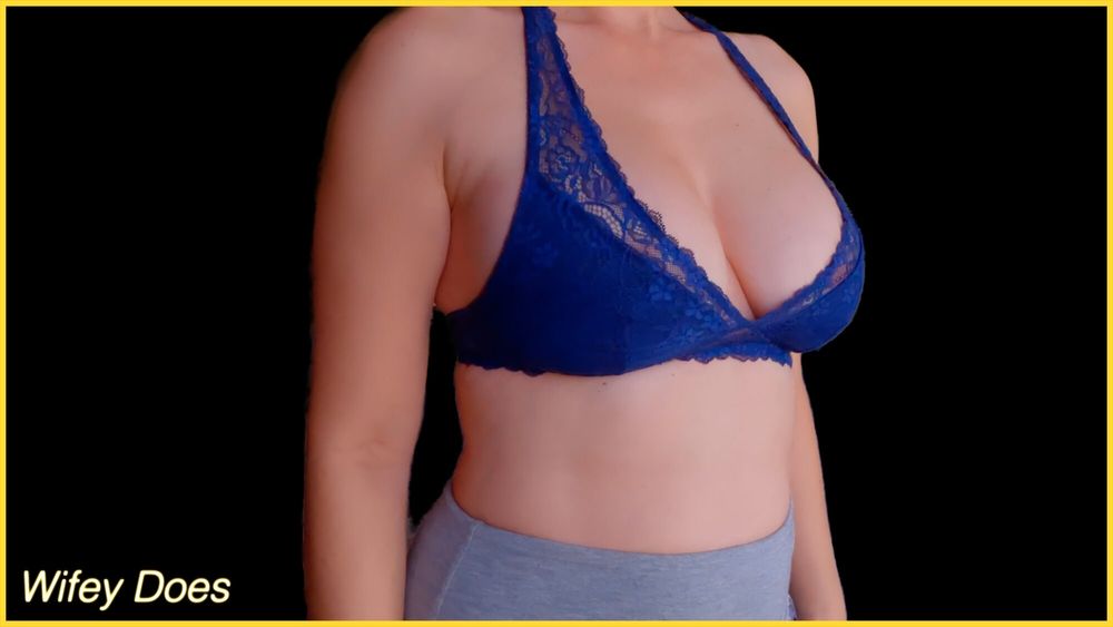 Wife stuns in lacey blue bra #5