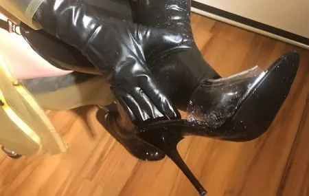 latex and mules on chair         