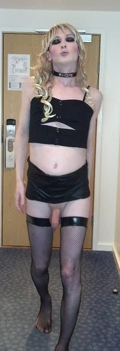 Sissy Crossdresser In Black Slut Outfit Posing  #10