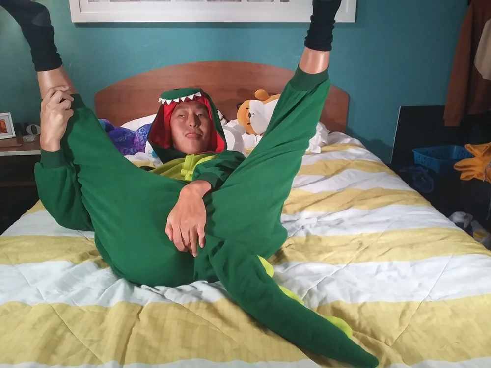 Hot asian boy wearing furry onesies and shiny undies #6