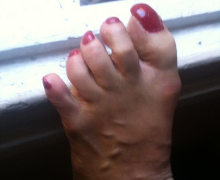 red toenails mix (older, dirty, toe ring, sandals mixed). #59