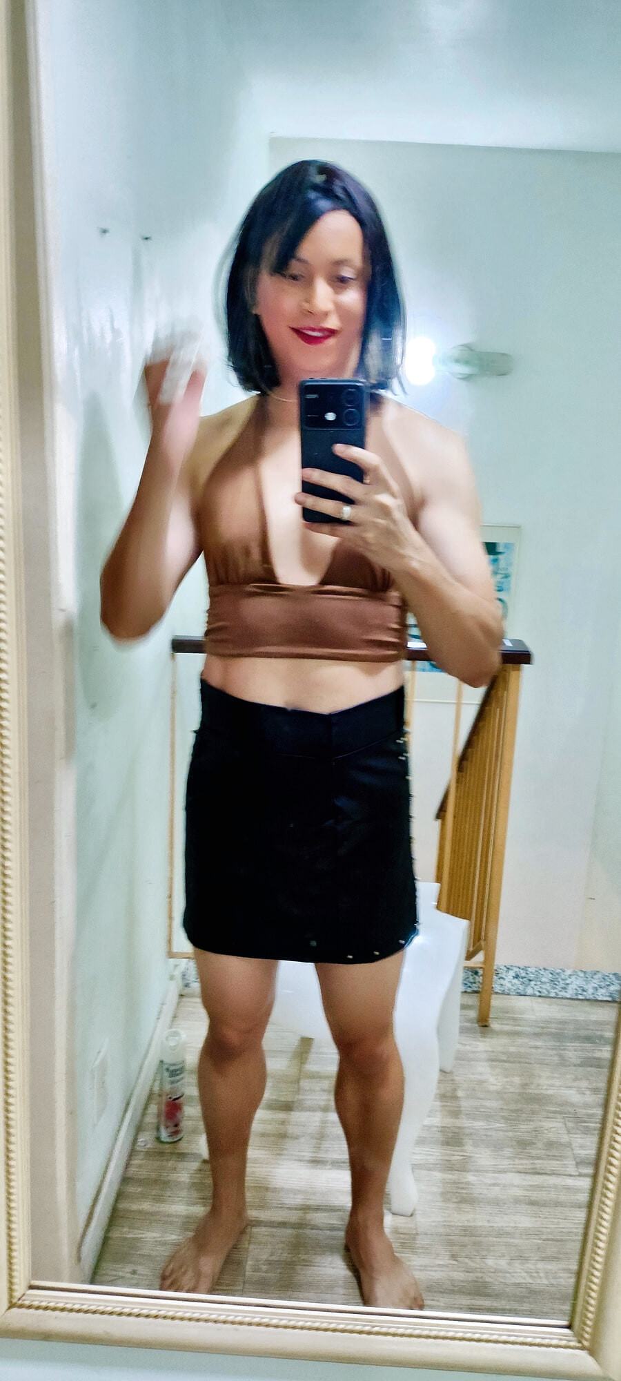 Crossdresser in brown top #16