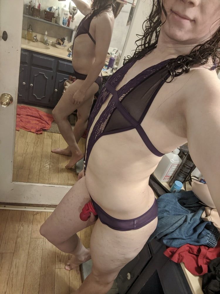 Purple Crotchless Lace and Chastity #3