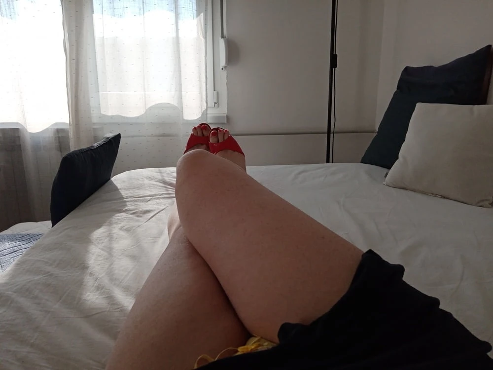 MILF tranny shows off her slender legs in red heels while ma #3