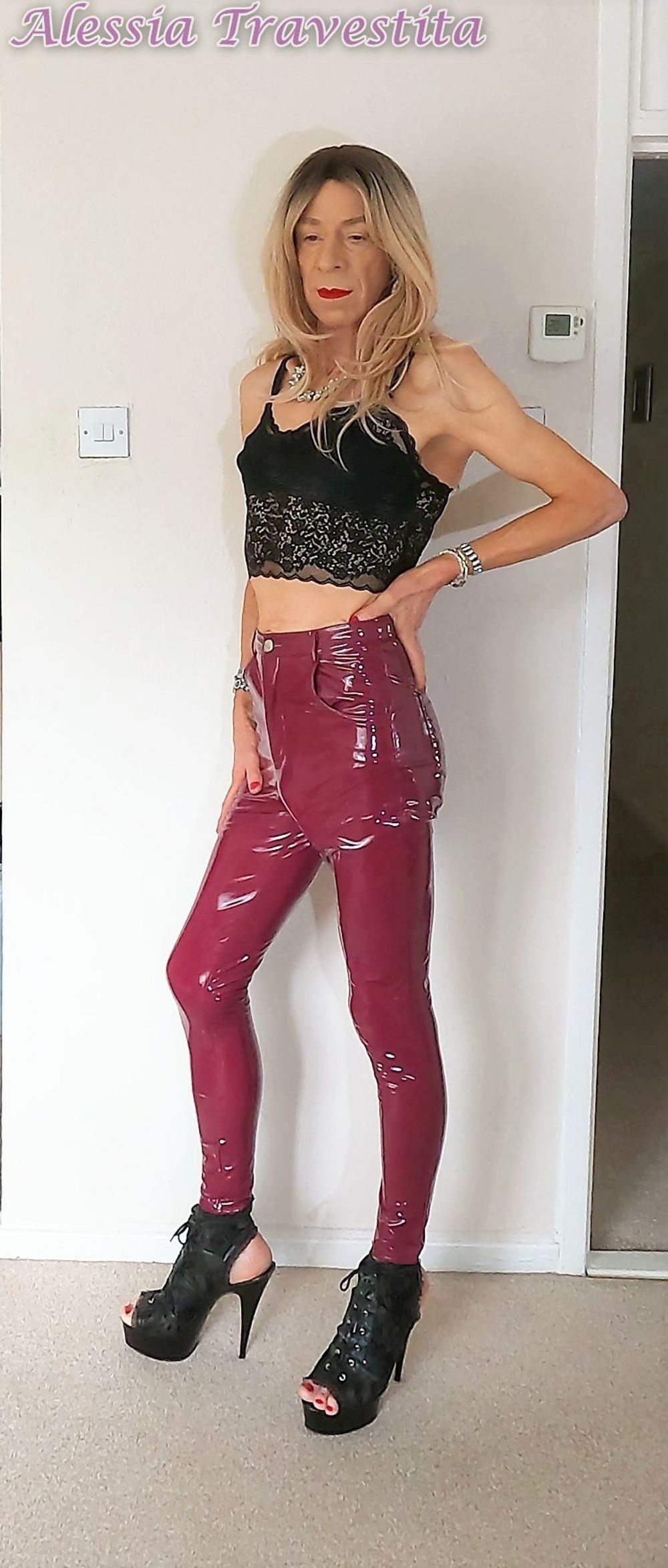 76 Alessia Travestita in Burgundy PVC Jeans #3