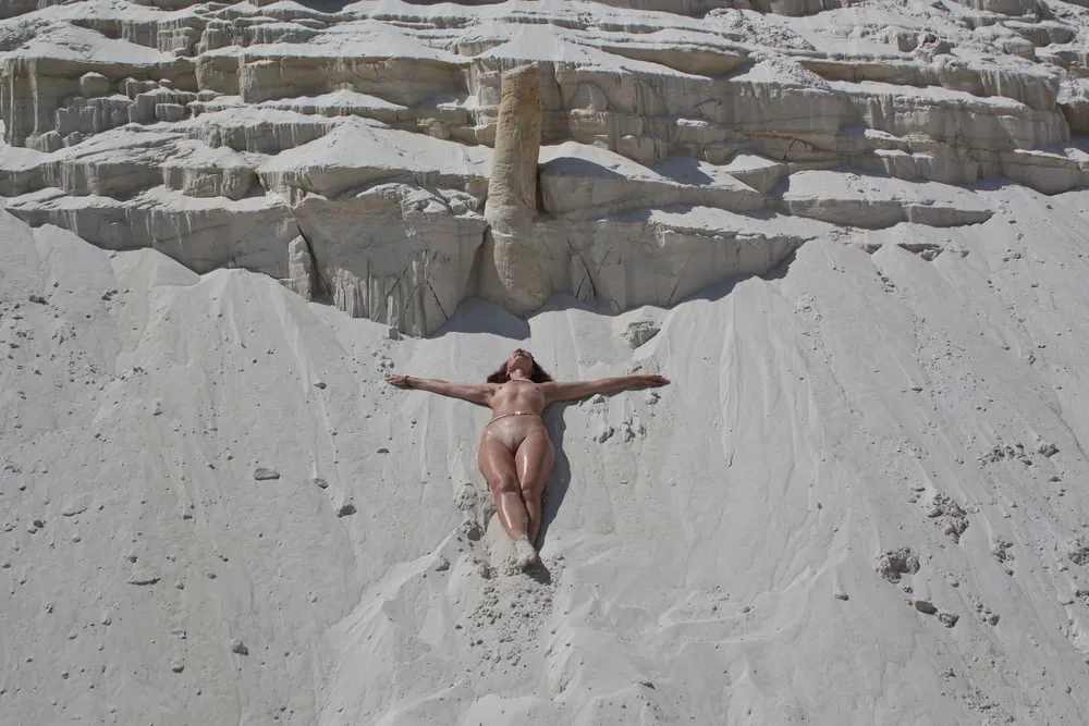 Bathing in white clay quarry #44