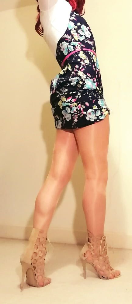 Marie crossdresser in summer dress and shiny pantyhose #5
