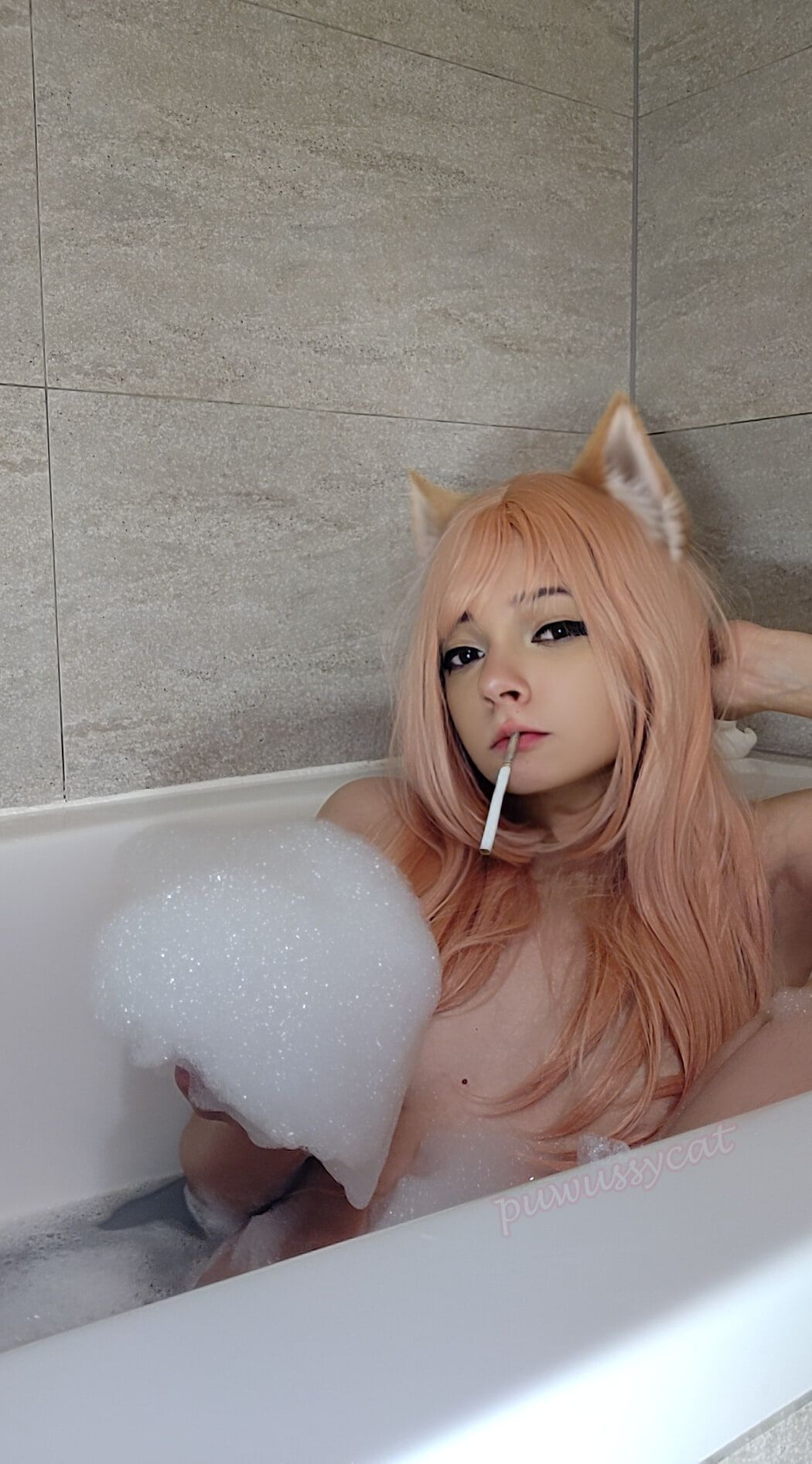 Egirl smoking in bathtub with bubbles #5