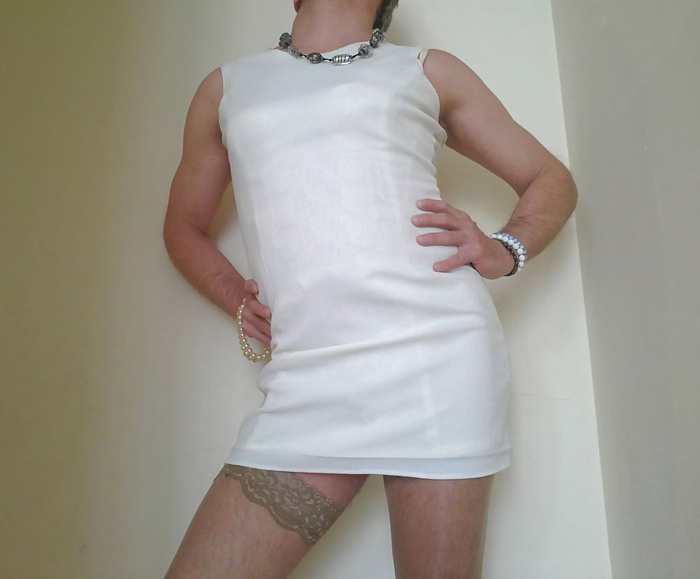 sexy white dress, stockings ans hot white lingerie #3