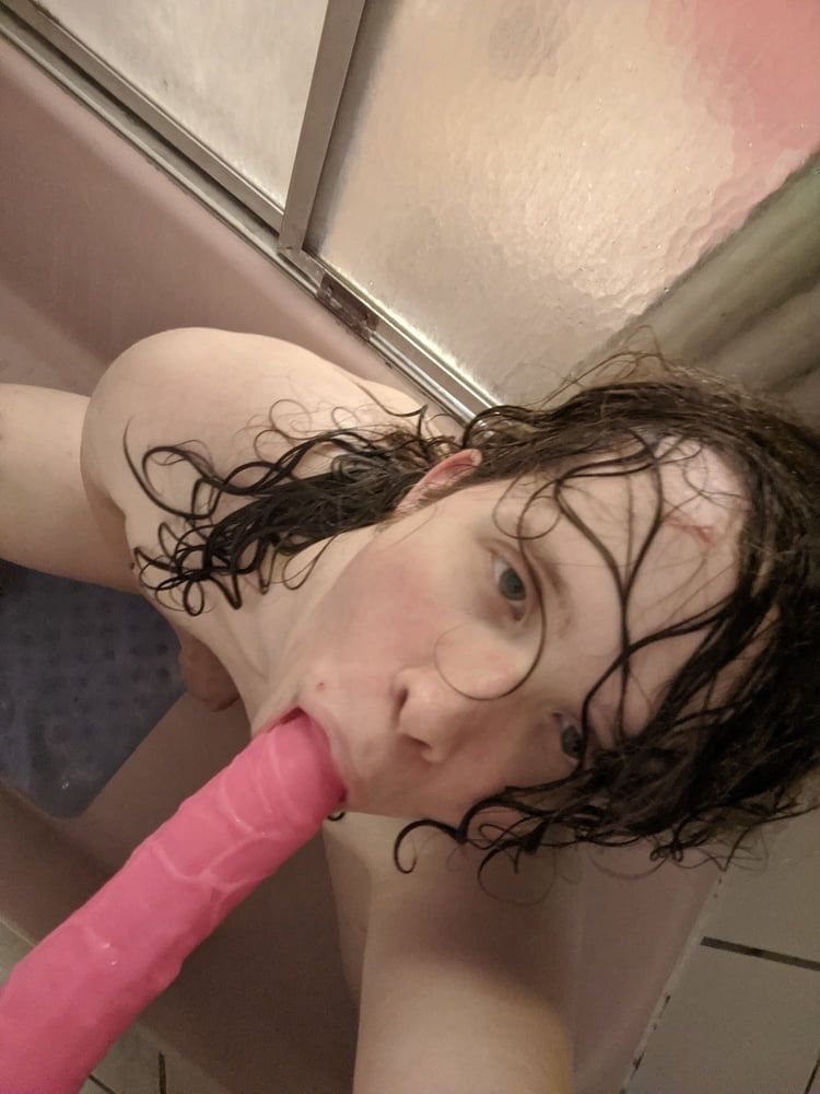 Long Haired Femboy Sucks and Fucks Big Pink Dildo #25