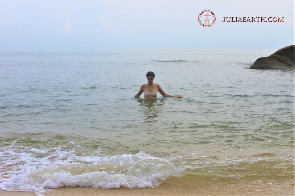 Part 5. Julia V Earth in white bikini at the beach. #7