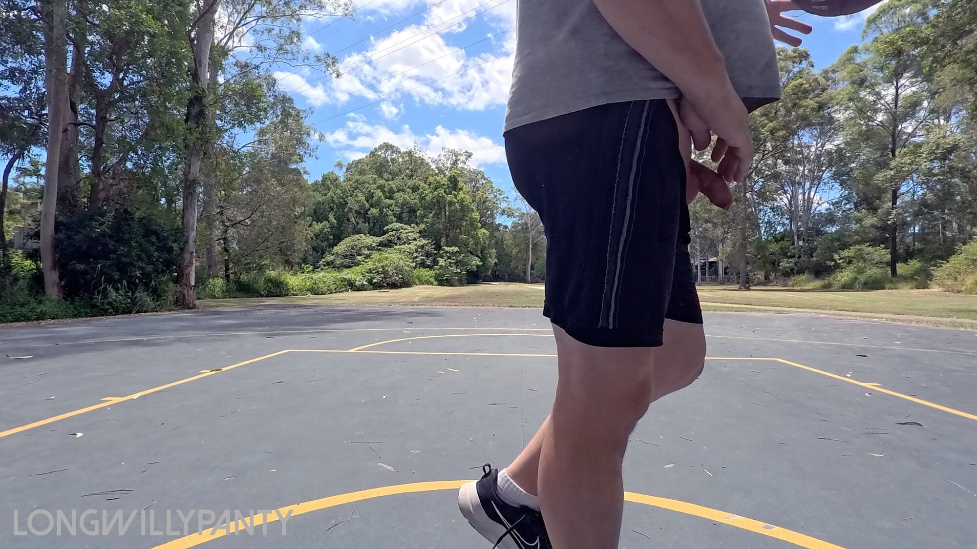 Straight guy hanging out his uncut cock at the public space. #16