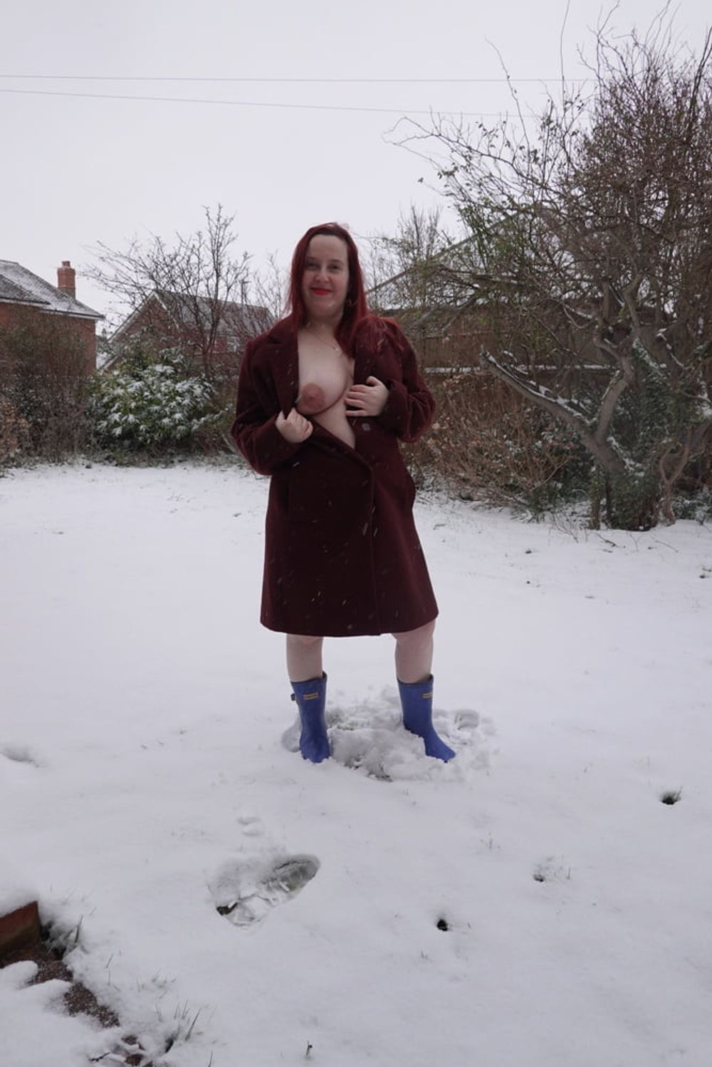 Pregnant flashing naked in the cold snow #43