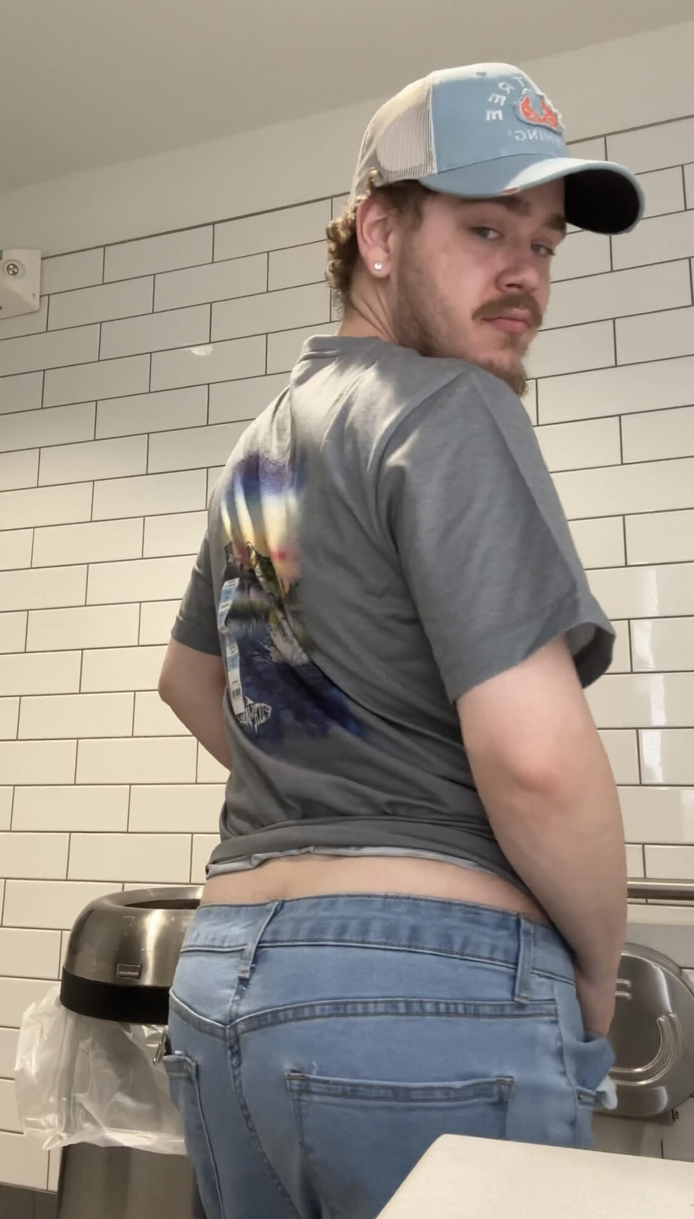 White Boy Shows Off His Tight Sexy White Ass In Public Bathr #9