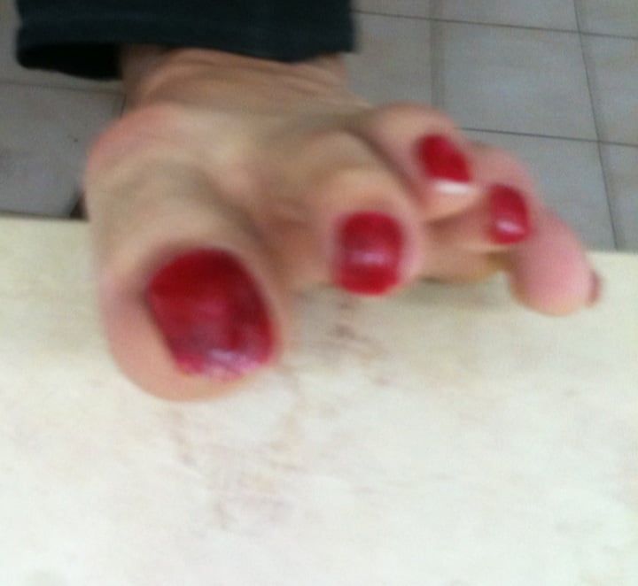 red toenails mix (older, dirty, toe ring, sandals mixed). #30