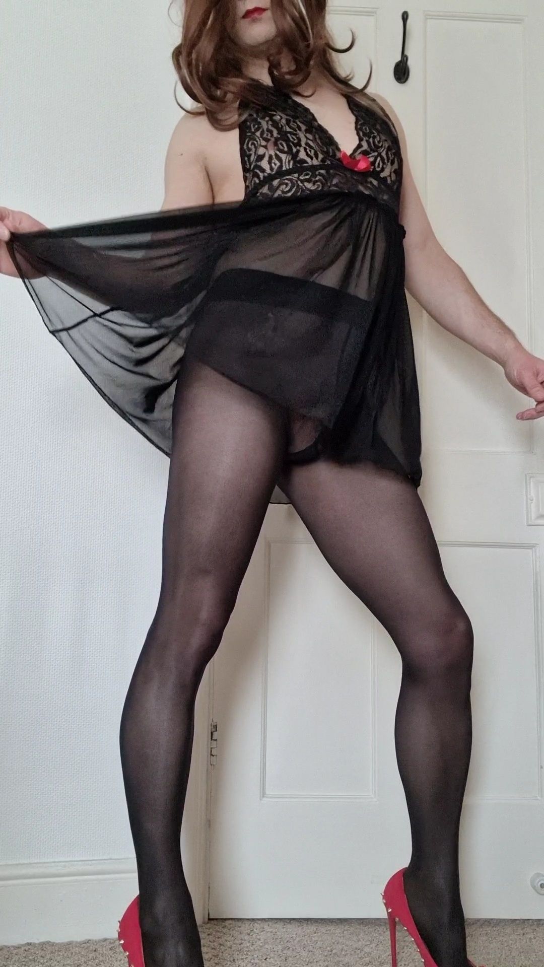 Fun dressing up fully in sexy pantyhose and high heels #6