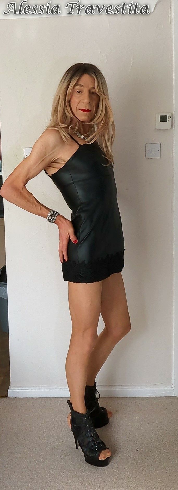 79 Alessia Travestita in Black Leather Dress #14