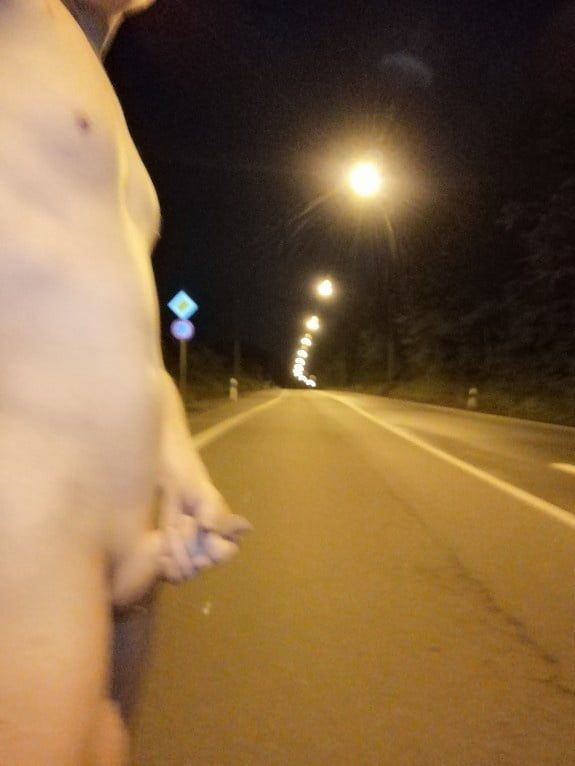 Naked at the bus stop at night #6