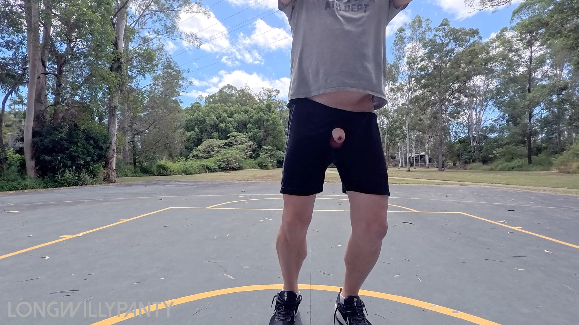 Straight guy hanging out his uncut cock at the public space. #18