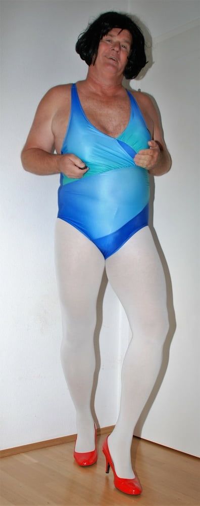 Swimsuite blue with tights white #12