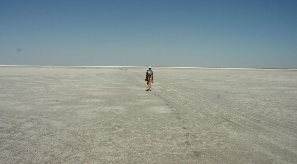 Lying naked on the salt of the saltlake Elton - Russia