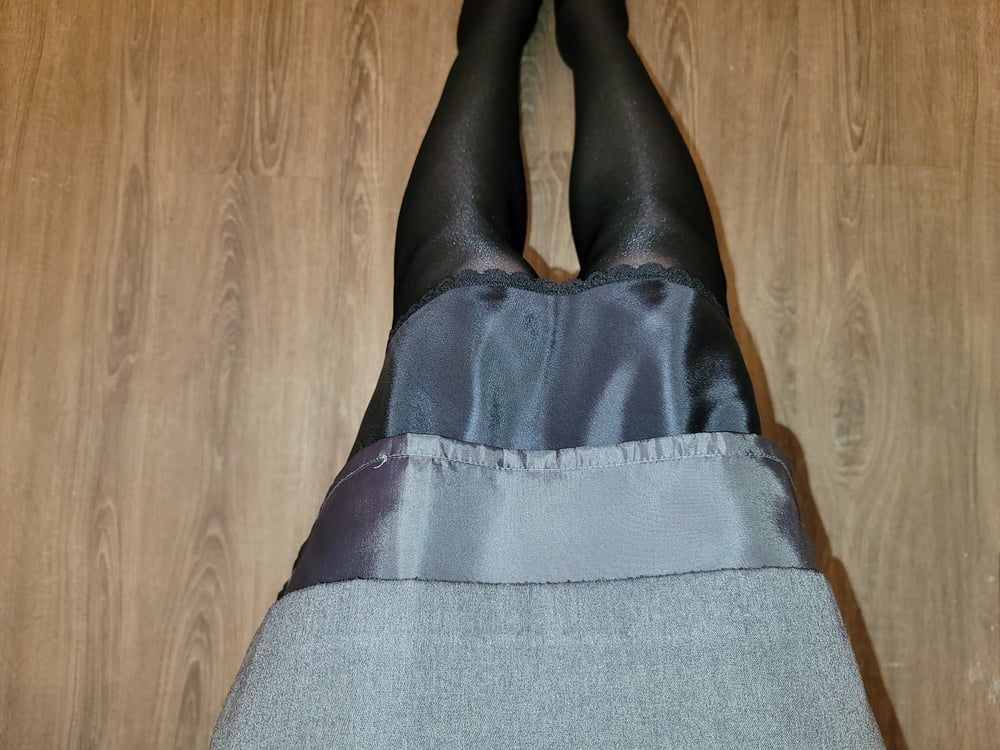 Grey Pencil Skirt with black silky half slip #17