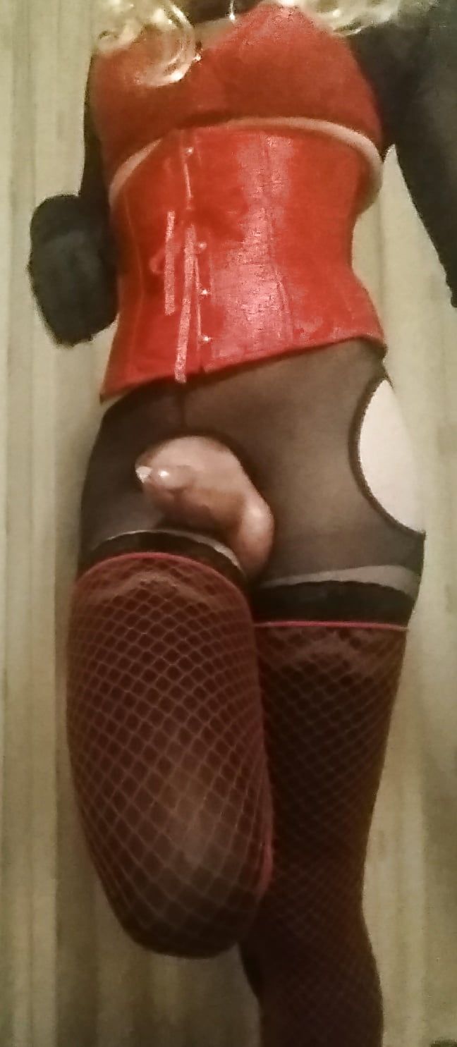 Red and Black lingerie and my hard cock #16