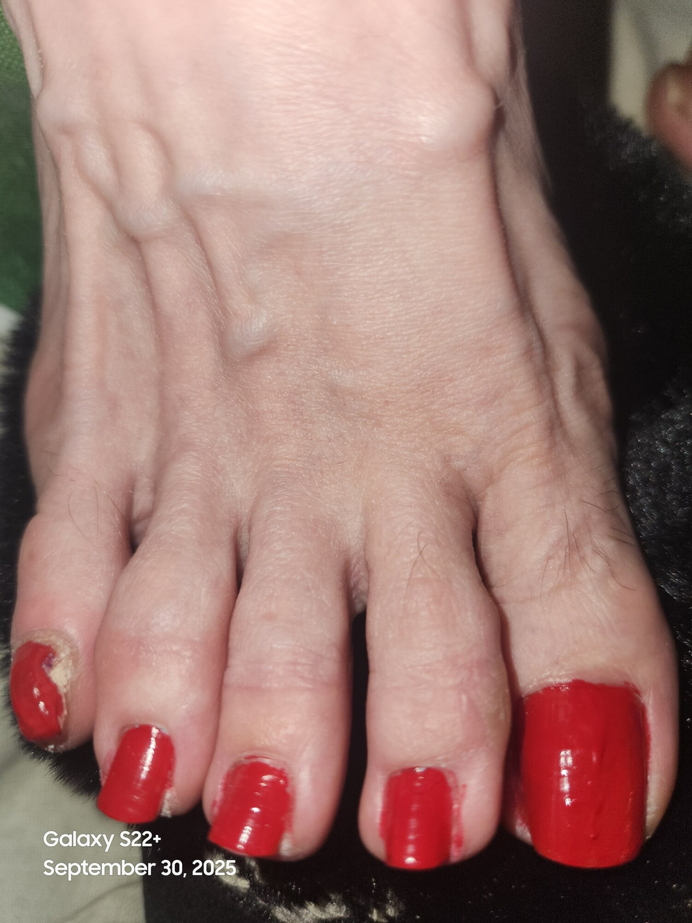 Goode Girl shows off toes bare foot and in silver nylons  #6