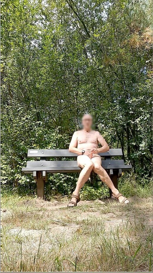 naked exhibitionist jerking in public outdoor woods with cum #42