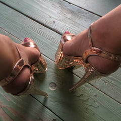 golden platform high heels